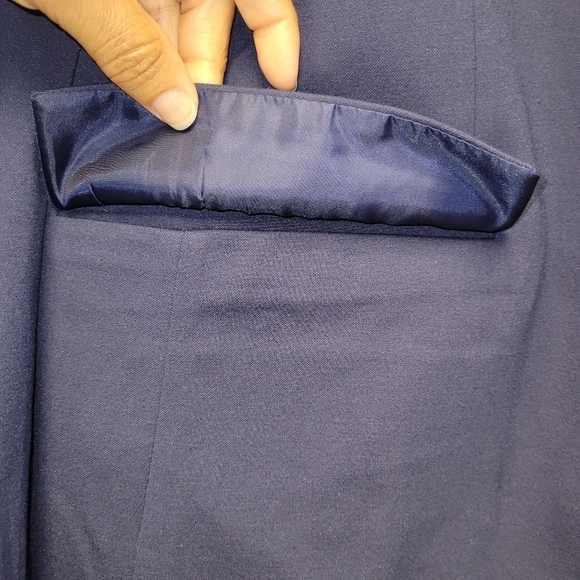ZARA Man Navy Blue Slim Fit Blazer Jacket White Elbow Patch US Size 54 - Picture 14 of 16